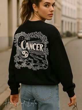 Good American Black Cotton Sweatshirt. Cancer sign sweater.